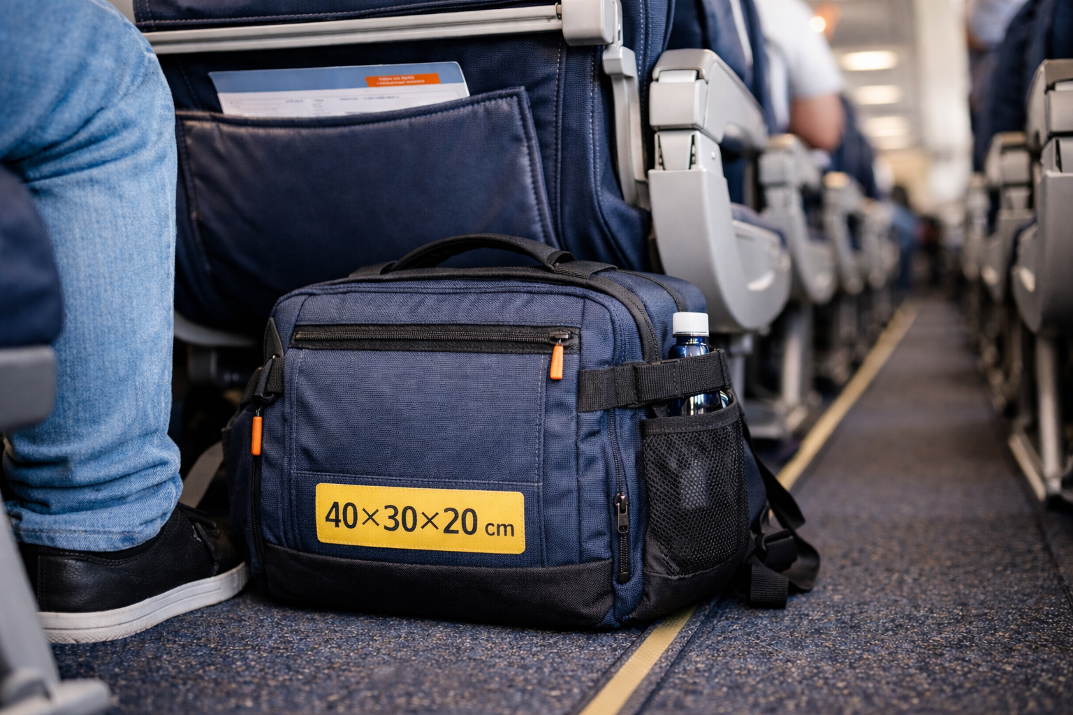 Sac bagage personnel 40x30x20 sous le siège dans un avion en 2026