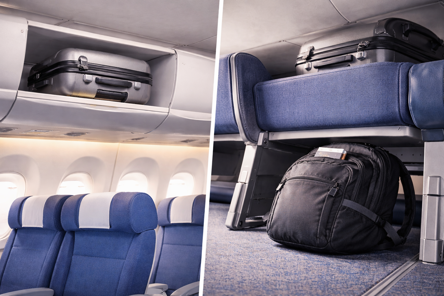 différence bagage cabine et bagage personnel avion sous le siège