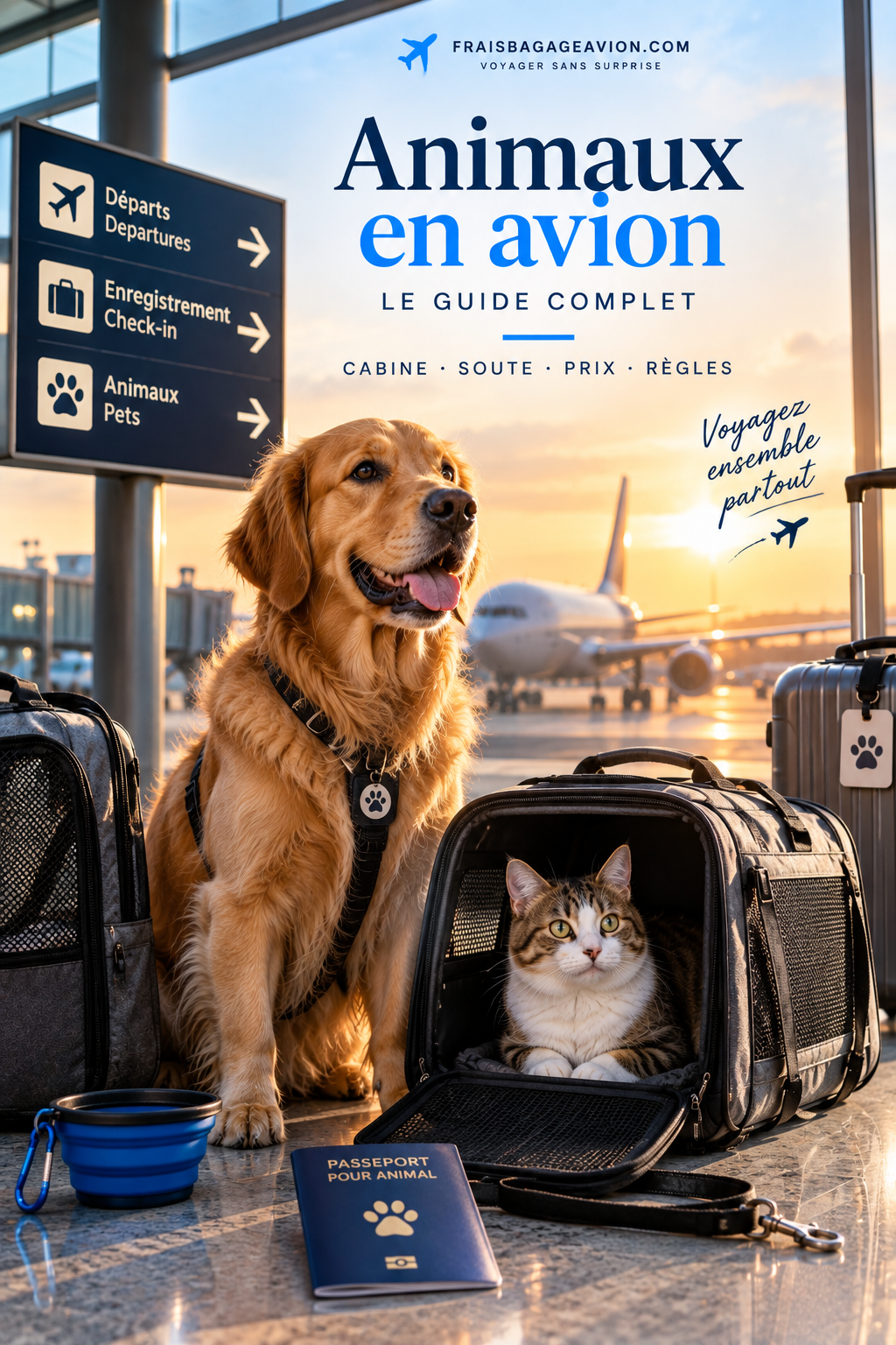 Animaux en avion avec chien et chat : cabine, soute, prix et règles des compagnies en 2026