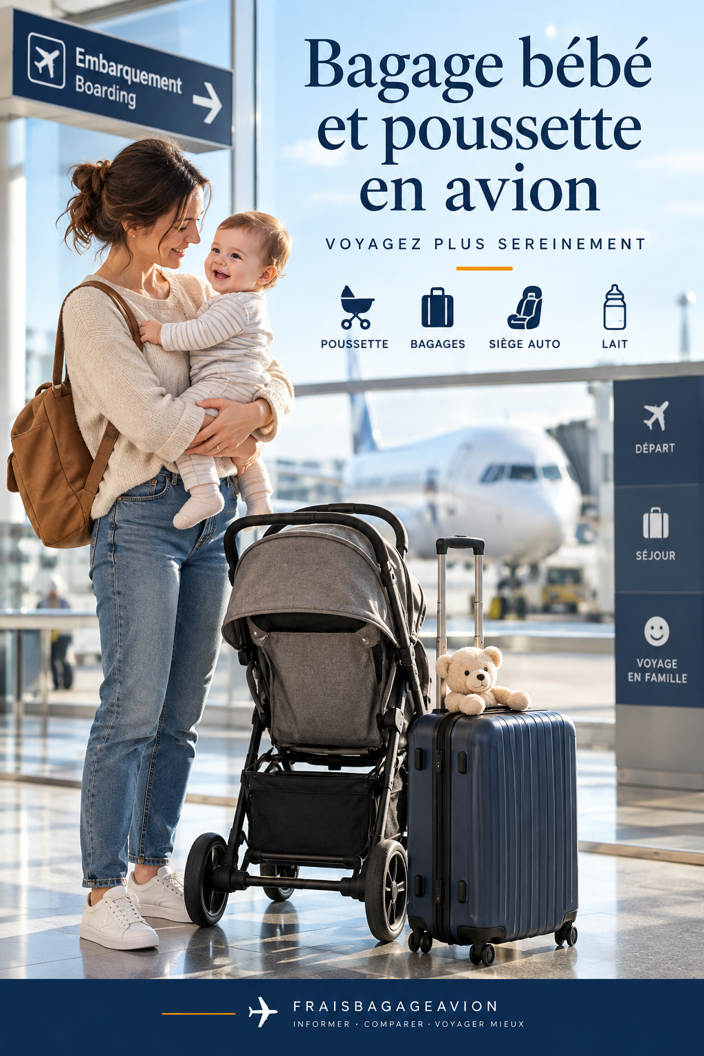 Bagage bébé et poussette en avion avec règles de transport et franchise bagage