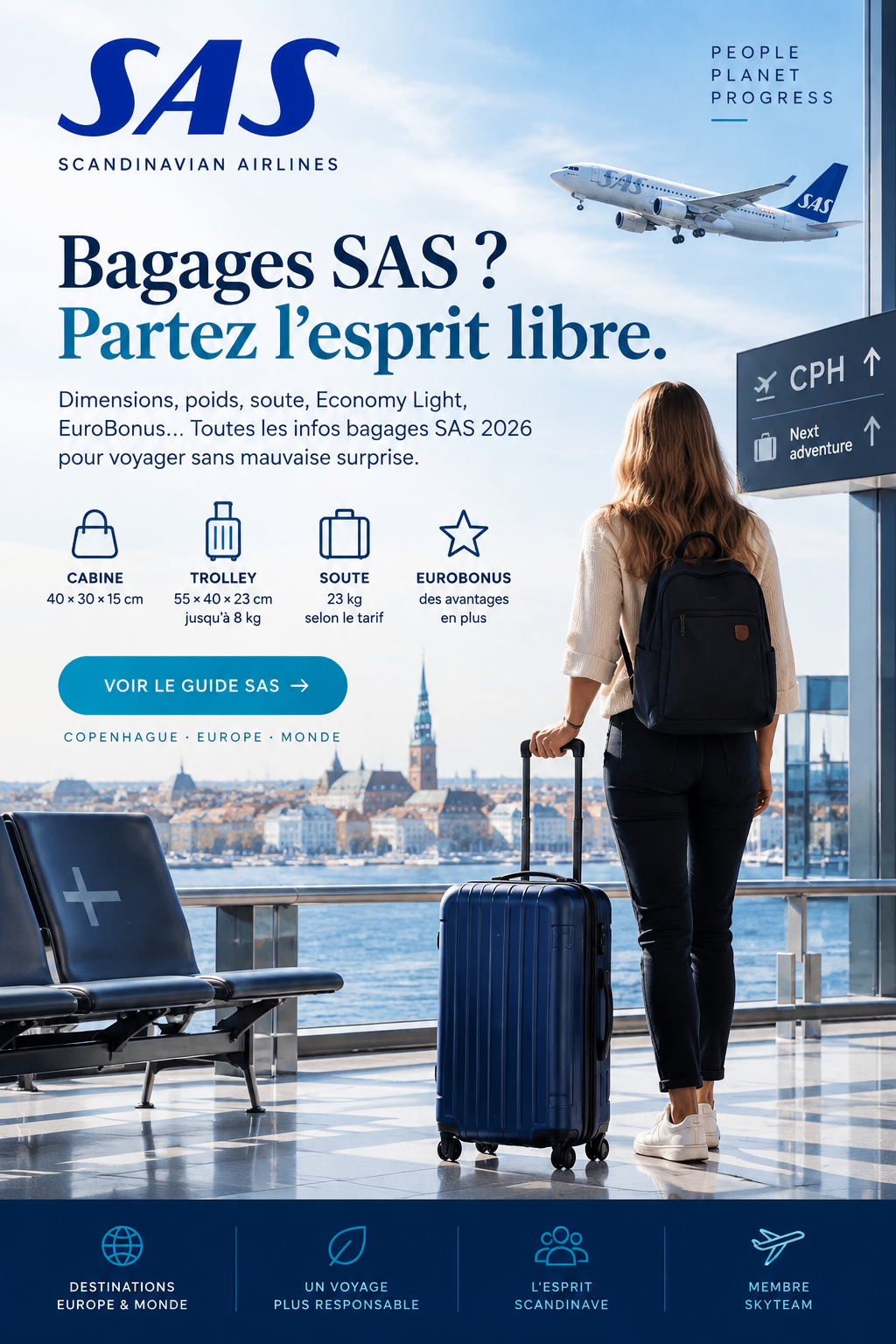 Bagages SAS 2026 : dimensions cabine, poids et bagage en soute