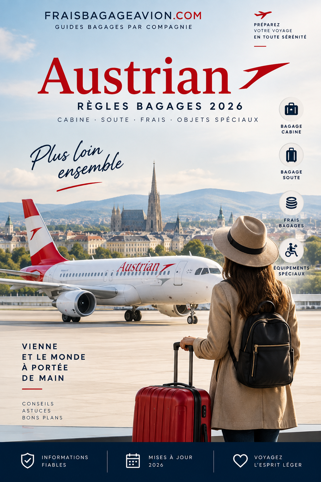 Bagages Austrian Airlines 2026 : dimensions cabine, poids et valise en soute
