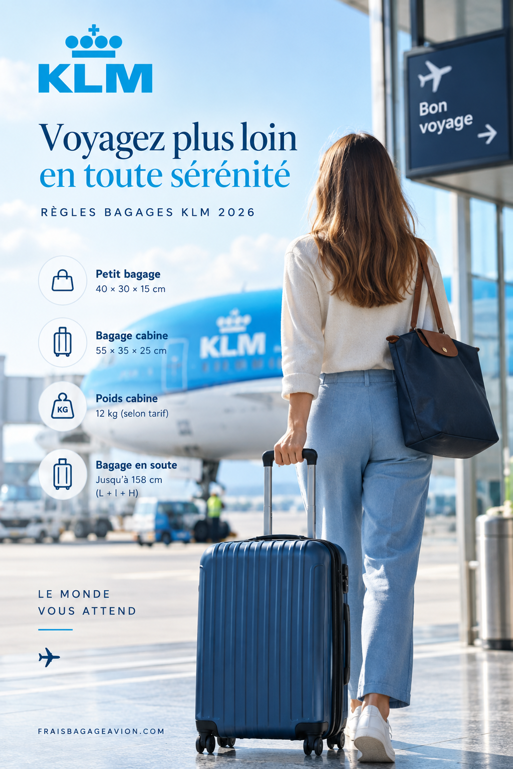 Bagages KLM 2026 : dimensions cabine, poids et valise en soute