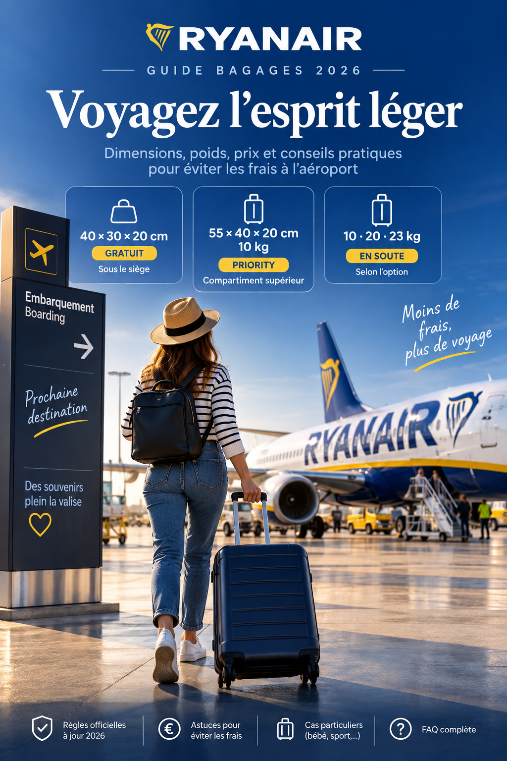 Bagages Ryanair 2026 : dimensions cabine, poids et valise en soute