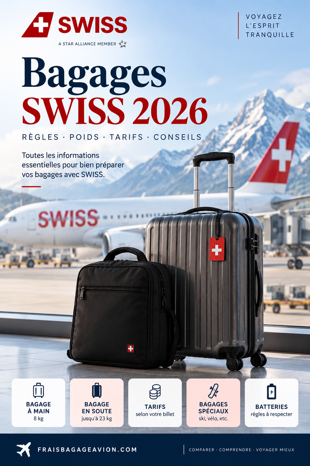 Bagages SWISS 2026 : dimensions cabine, poids et valise en soute