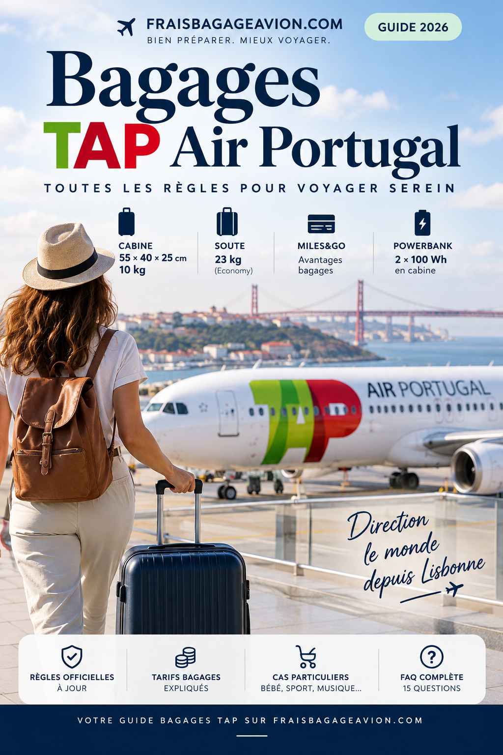 Bagages TAP Air Portugal 2026 : dimensions cabine, poids et valise en soute