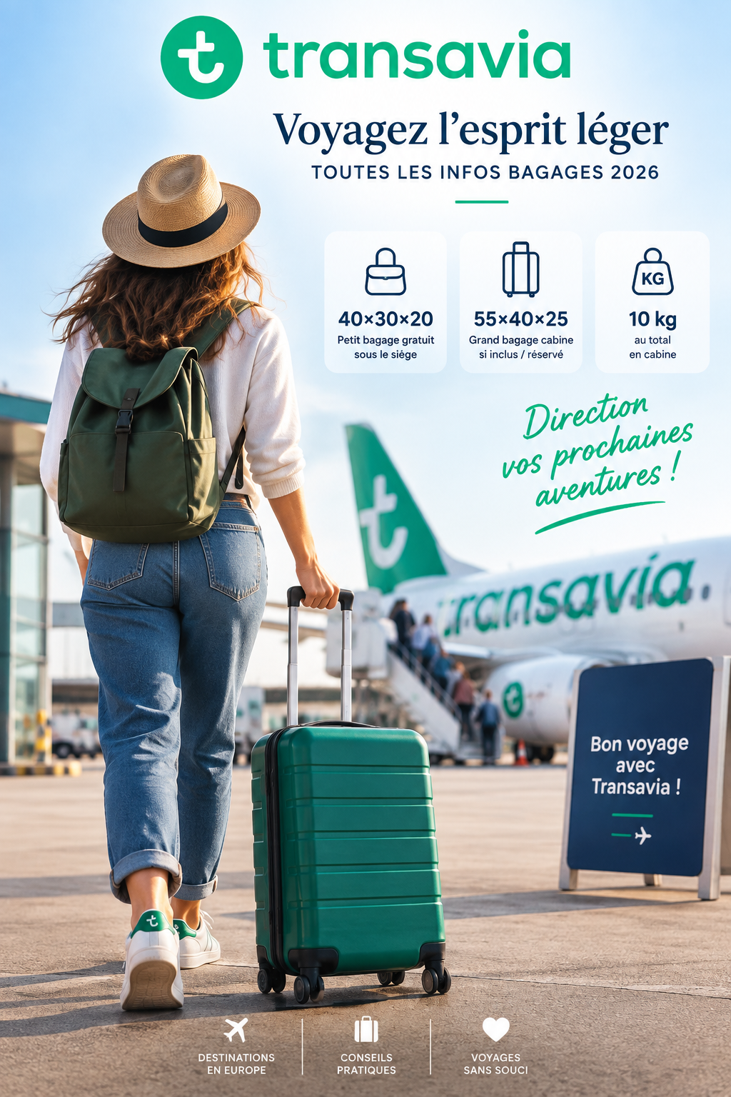 Bagages Transavia 2026 : dimensions cabine, poids et valise en soute