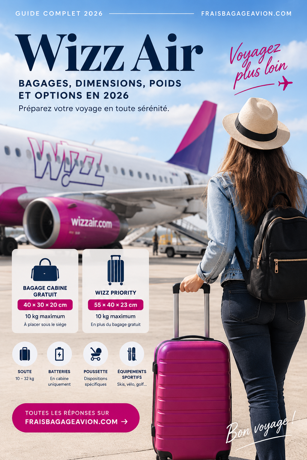 Bagages Wizz Air 2026 : dimensions cabine, poids et valise en soute