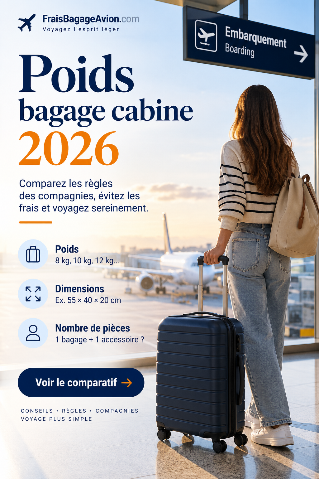 Poids bagage cabine 2026 et limites de 8 kg, 10 kg et 12 kg selon les compagnies aériennes