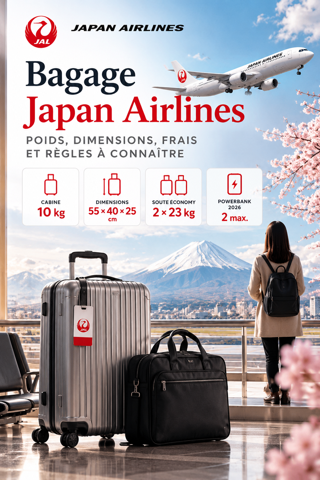 Bagage Japan Airlines : poids cabine, dimensions et franchise bagage en soute