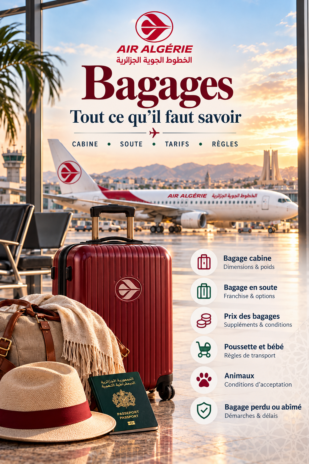 Bagages Air Algérie 2026 : cabine, soute, dimensions, poids et tarifs