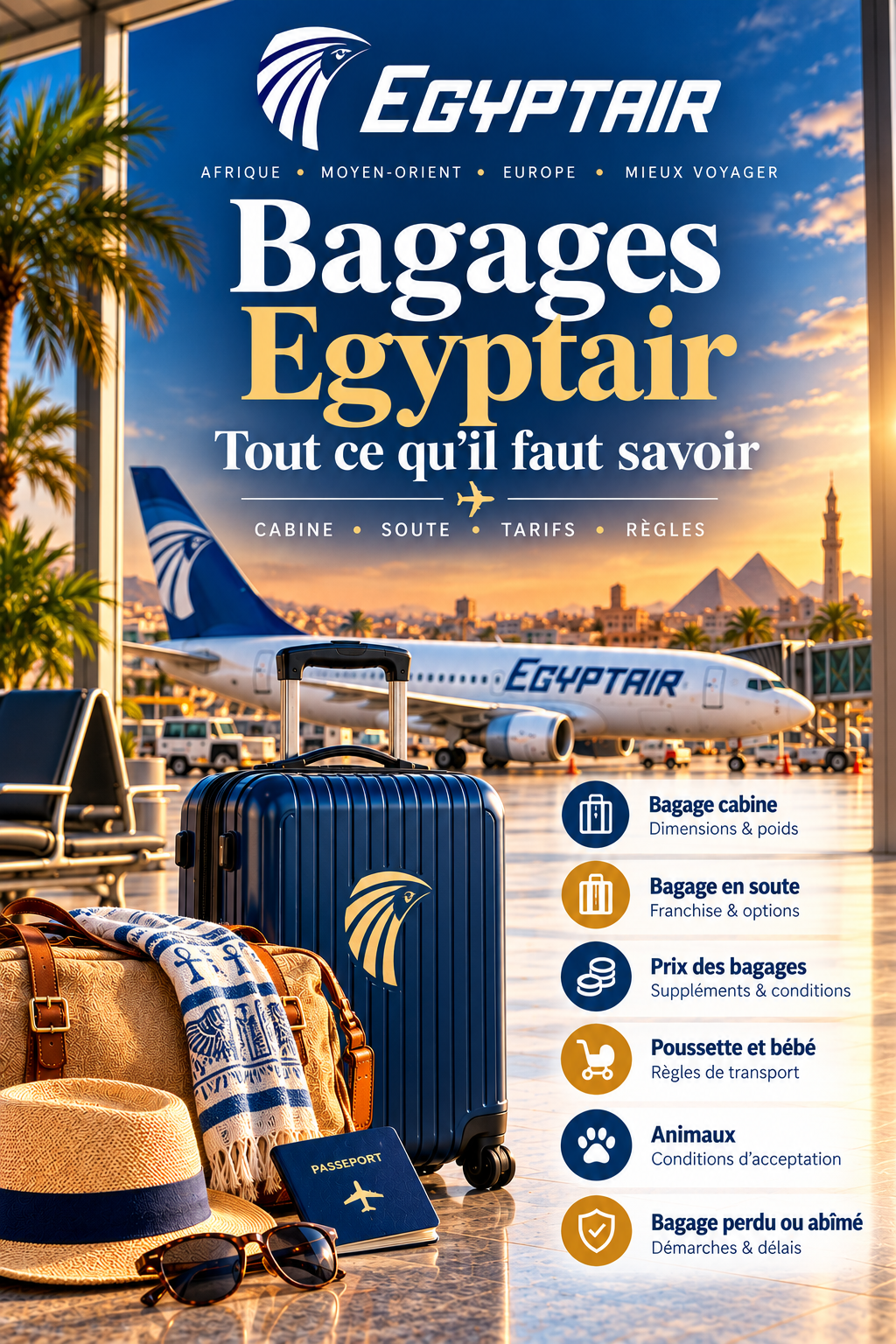 Bagages Egyptair 2026 : valise cabine, bagage en soute, tarifs et règles de transport
