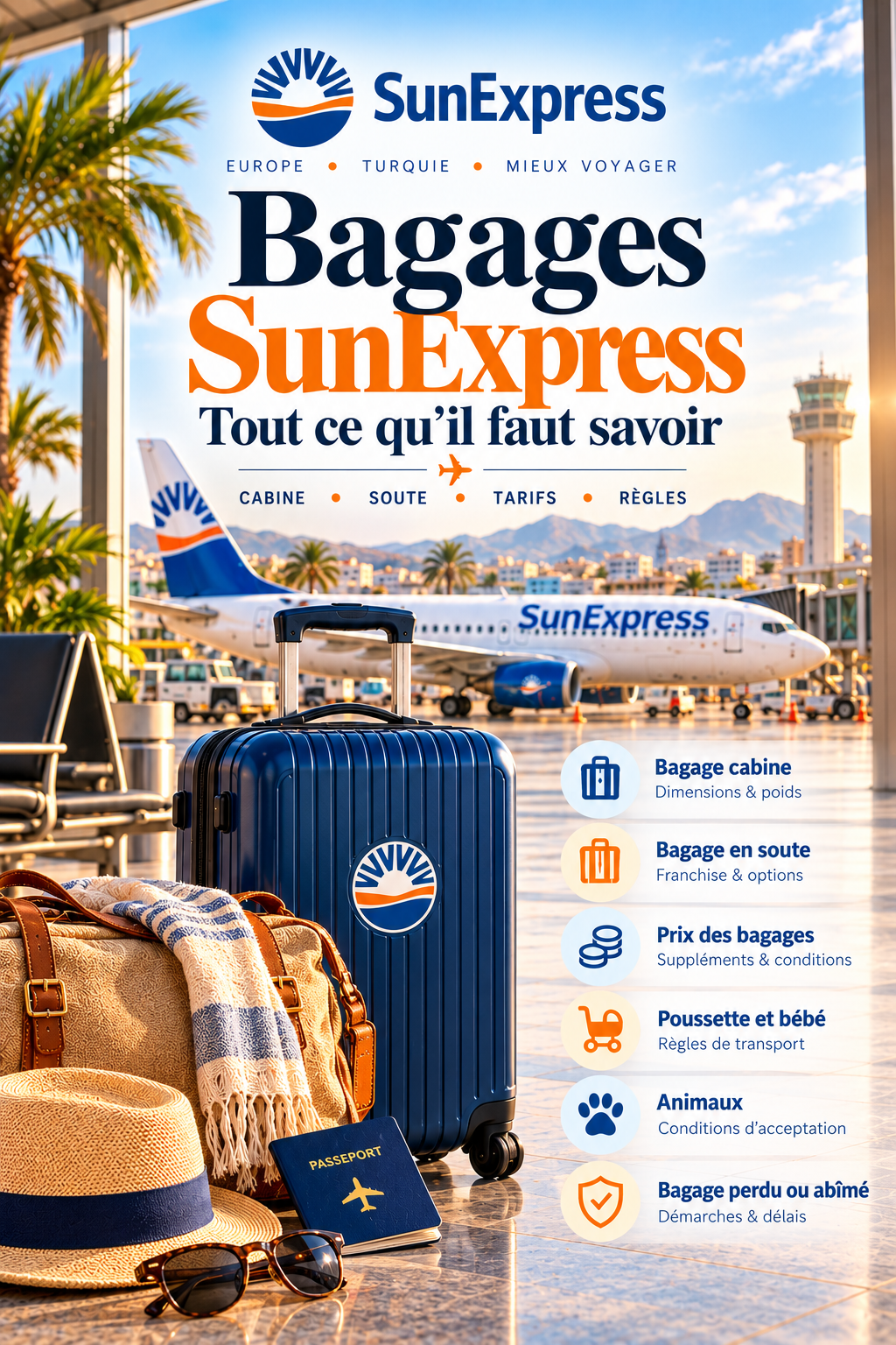 Bagages SunExpress 2026 : avion, valise cabine, franchise en soute et tarifs