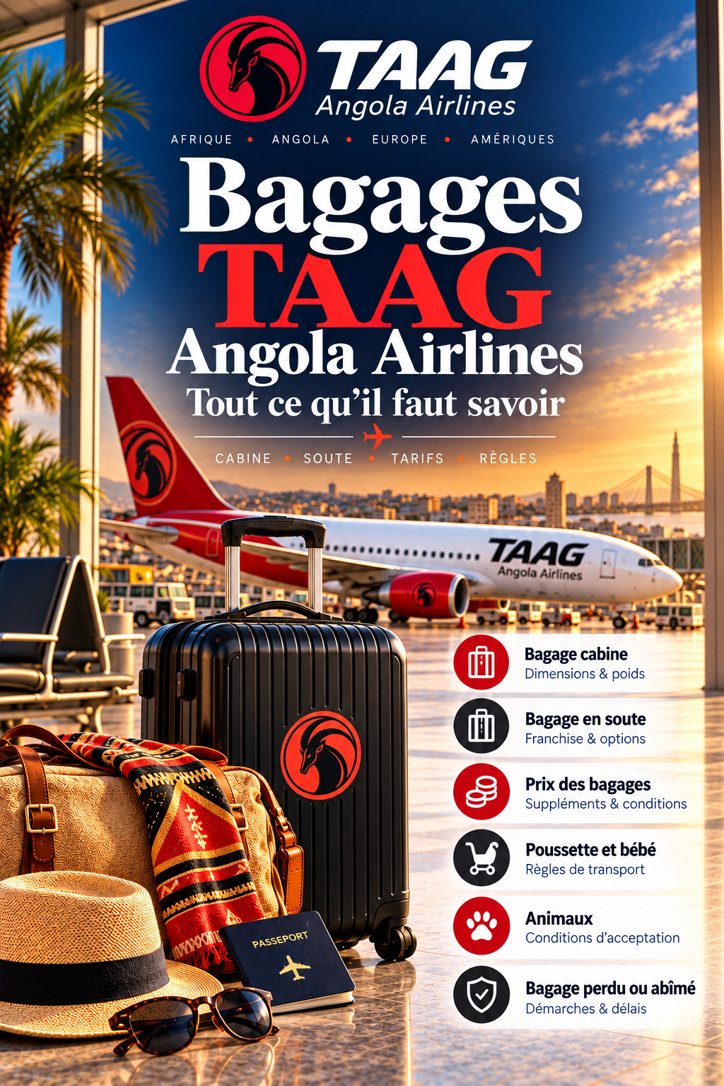 Bagages TAAG Angola Airlines 2026 : valise cabine, bagage en soute, tarifs et règles de transport